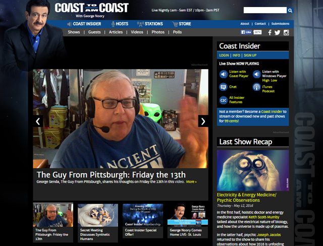 George "Falkie" Senda AKA “The Guy From Pittsburgh” debuts on www.coasttocoastam.com with George Noory!
